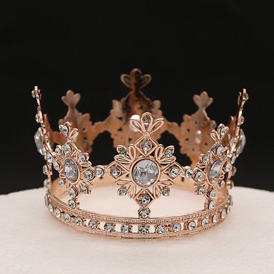 1 komad metalne okrugle krune za tortu, dječji ukrasi za torte s krunom za kosu s kamenčićima za rođendanske ukrase za tematske zabave