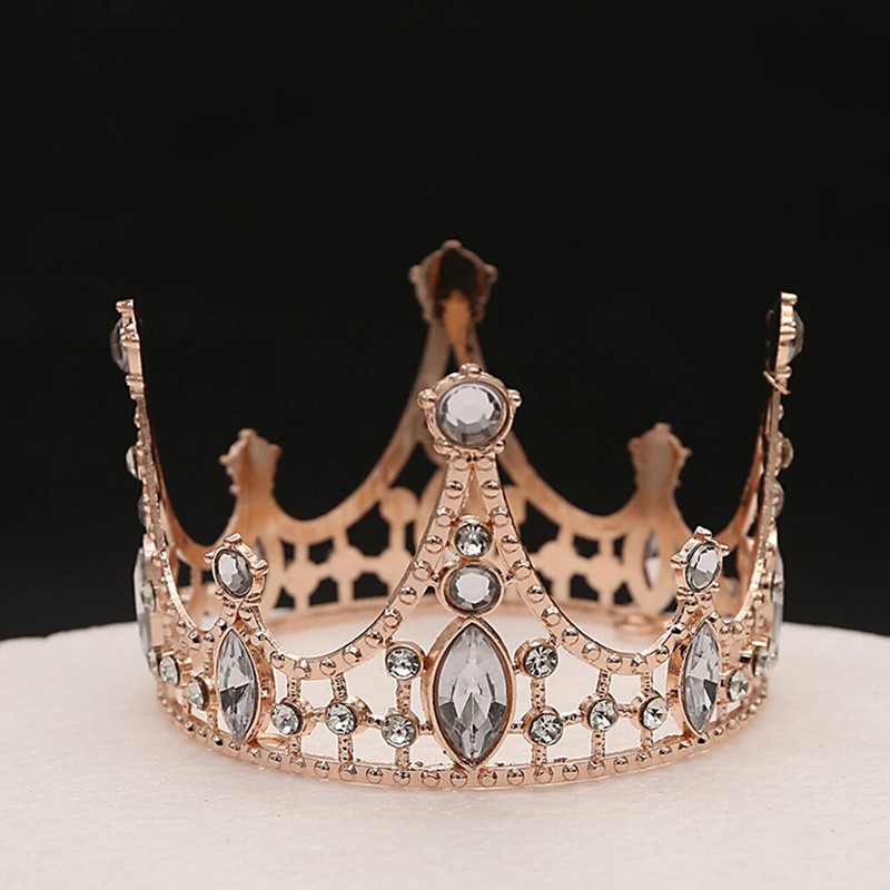 1 komad metalne okrugle krune za tortu, dječji ukrasi za torte s krunom za kosu s kamenčićima za rođendanske ukrase za tematske zabave