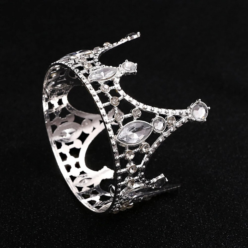 1 komad metalne okrugle krune za tortu, dječji ukrasi za torte s krunom za kosu s kamenčićima za rođendanske ukrase za tematske zabave