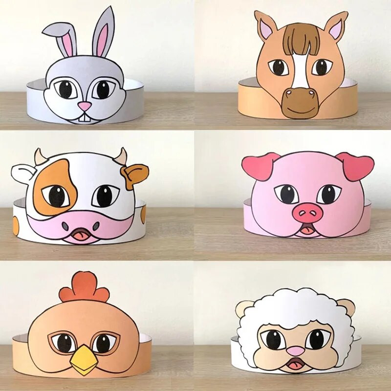 12 bucăți pălărie coroană cu tema animalelor de fermă pentru bebeluși petrecere tematică de naștere pentru copii oi porci găini iepure vite mască accesorii foto