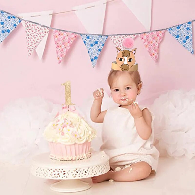 12 bucăți pălărie coroană cu tema animalelor de fermă pentru bebeluși petrecere tematică de naștere pentru copii oi porci găini iepure vite mască accesorii foto