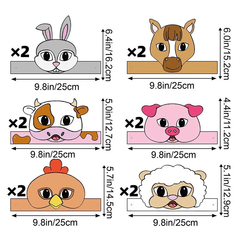 12 bucăți pălărie coroană cu tema animalelor de fermă pentru bebeluși petrecere tematică de naștere pentru copii oi porci găini iepure vite mască accesorii foto