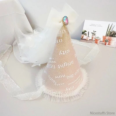 Su gimtadieniu, nėriniuota kepurė Baby Princesė ir mergaitė Veil Blizgučiai Vakarėlio kepuraitė Vakarėlis Dekoracija Skrybėlių rekvizitai Dušo dovanos Vaikiški galvos apdangalai