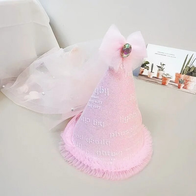 Su gimtadieniu, nėriniuota kepurė Baby Princesė ir mergaitė Veil Blizgučiai Vakarėlio kepuraitė Vakarėlis Dekoracija Skrybėlių rekvizitai Dušo dovanos Vaikiški galvos apdangalai
