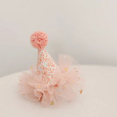 Gimtadienio mergaitės kepurė Kūdikių plaukų juosta Maža vainiko blizgučiai princesės kepurė Galvos apdangalai Vakarėlio kepurė Gimtadienio karūna Pirmojo gimtadienio rožinė mėlyna kepurė