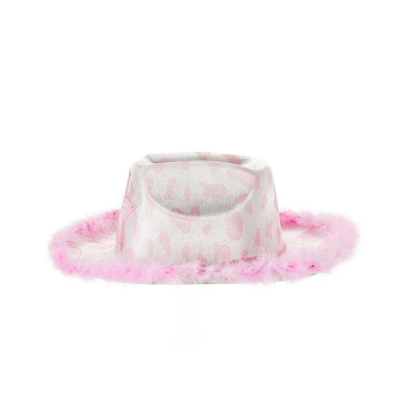 Moteriška kaubojiška kepurė Minkšta plačių kraštų blizgučiais puošta žvaigždžių plunksna Cowgirl kepurė Vakarinė kepurė klubo vakarėliui