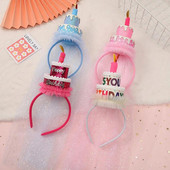 Születésnapi kalap Hajpánt Kétrétegű Születésnapi torta Lány Fiú Szép flitteres levél Géz Hajkarika fotó kellékek