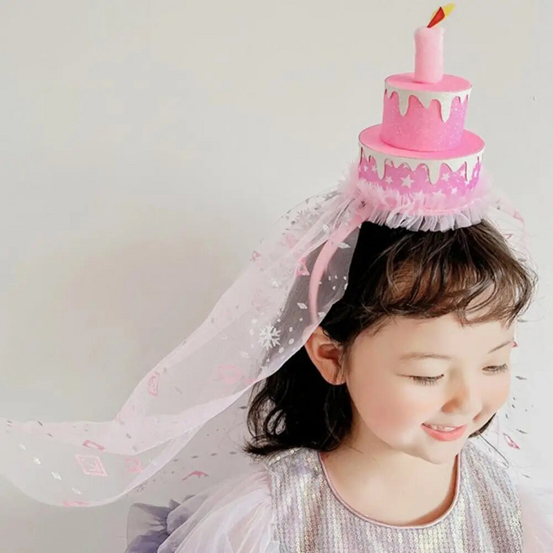 Születésnapi kalap Hajpánt Kétrétegű Születésnapi torta Lány Fiú Szép flitteres levél Géz Hajkarika fotó kellékek