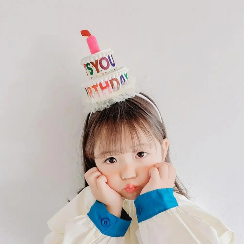 Születésnapi kalap Hajpánt Kétrétegű Születésnapi torta Lány Fiú Szép flitteres levél Géz Hajkarika fotó kellékek