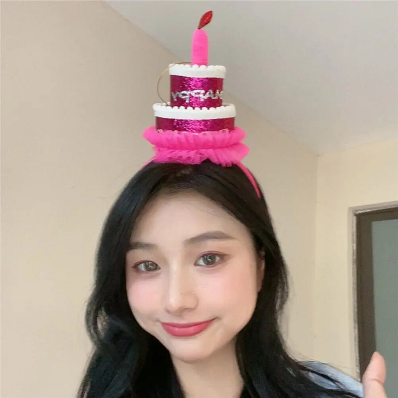 Születésnapi kalap Hajpánt Kétrétegű Születésnapi torta Lány Fiú Szép flitteres levél Géz Hajkarika fotó kellékek
