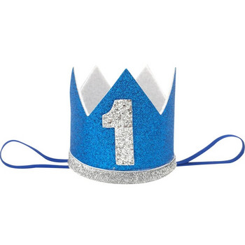 1 τεμ Μπλε 1 2 3 One Happy Birthday Party Baby One Crown Headband Hat Birthday Baby Shower 1st Birthday Party Decoration Supplies