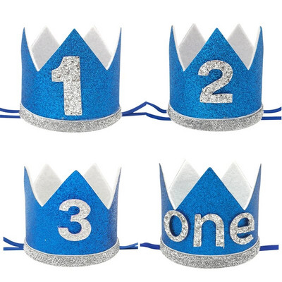 1Pcs Blue 1 2 3 One Happy Birthday Party Baby One Crown лента за глава Шапка Birthday Baby Shower 1st Birthday Party Decoration Supplies