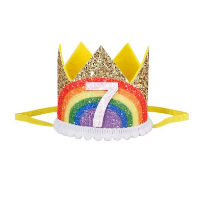 1Pcs Number Rainbow 1 2 3 4 5 6 7 8 Годишен рожден ден Корона лента за глава Шапка Момче Момиче Парти за 1-ви рожден ден Реквизит Капачки Юбилейни консумативи
