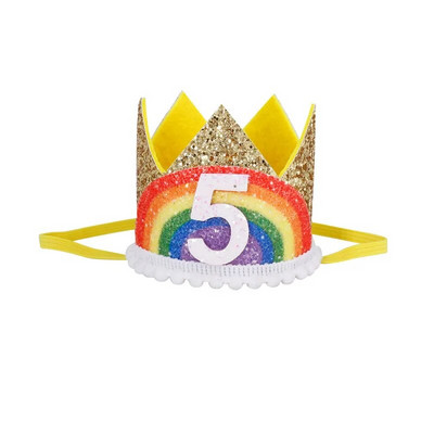 1Pcs Number Rainbow 1 2 3 4 5 6 7 8 Годишен рожден ден Корона лента за глава Шапка Момче Момиче Парти за 1-ви рожден ден Реквизит Капачки Юбилейни консумативи