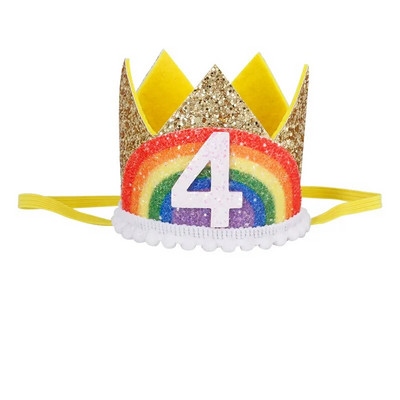 1Pcs Number Rainbow 1 2 3 4 5 6 7 8 Годишен рожден ден Корона лента за глава Шапка Момче Момиче Парти за 1-ви рожден ден Реквизит Капачки Юбилейни консумативи