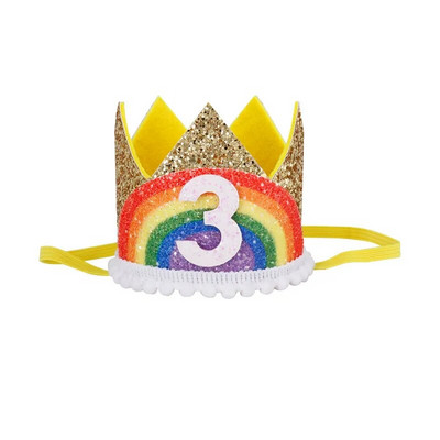 1Pcs Number Rainbow 1 2 3 4 5 6 7 8 Годишен рожден ден Корона лента за глава Шапка Момче Момиче Парти за 1-ви рожден ден Реквизит Капачки Юбилейни консумативи