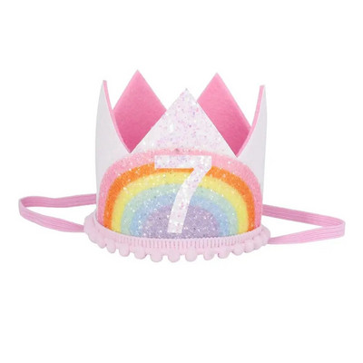 1Pcs Number Rainbow 1 2 3 4 5 6 7 8 Годишен рожден ден Корона лента за глава Шапка Момче Момиче Парти за 1-ви рожден ден Реквизит Капачки Юбилейни консумативи