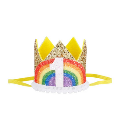 1Pcs Number Rainbow 1 2 3 4 5 6 7 8 Годишен рожден ден Корона лента за глава Шапка Момче Момиче Парти за 1-ви рожден ден Реквизит Капачки Юбилейни консумативи
