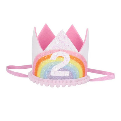 1Pcs Number Rainbow 1 2 3 4 5 6 7 8 Годишен рожден ден Корона лента за глава Шапка Момче Момиче Парти за 1-ви рожден ден Реквизит Капачки Юбилейни консумативи
