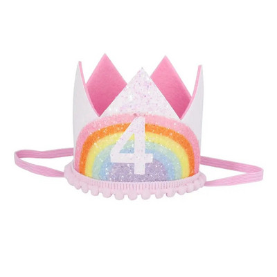 1Pcs Number Rainbow 1 2 3 4 5 6 7 8 Годишен рожден ден Корона лента за глава Шапка Момче Момиче Парти за 1-ви рожден ден Реквизит Капачки Юбилейни консумативи