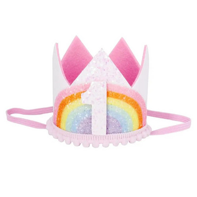 1Pcs Number Rainbow 1 2 3 4 5 6 7 8 Годишен рожден ден Корона лента за глава Шапка Момче Момиче Парти за 1-ви рожден ден Реквизит Капачки Юбилейни консумативи