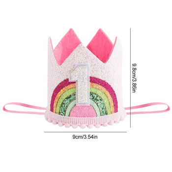 Филц Rainbow Crown Kids 1st 2nd 3rd Number Hat Girl Честит рожден ден Декорация за парти Baby Shower Еднорог Парти консумативи Подарък