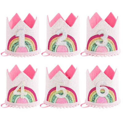 Филц Rainbow Crown Kids 1st 2nd 3rd Number Hat Girl Честит рожден ден Декорация за парти Baby Shower Еднорог Парти консумативи Подарък