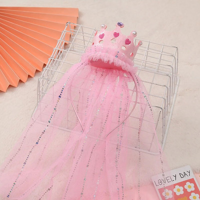 Mergaitės princesės karūnos kepurė galvos apdangalas su nėriniais siūlais Vaikams plaukų aksesuarai Gimtadienio vakarėlio galvos apdangalas dukros dovanos