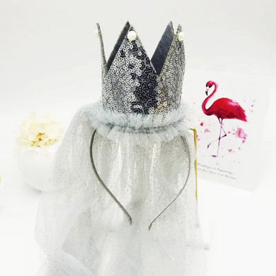 Mergaitės princesės karūnos kepurė galvos apdangalas su nėriniais siūlais Vaikams plaukų aksesuarai Gimtadienio vakarėlio galvos apdangalas dukros dovanos