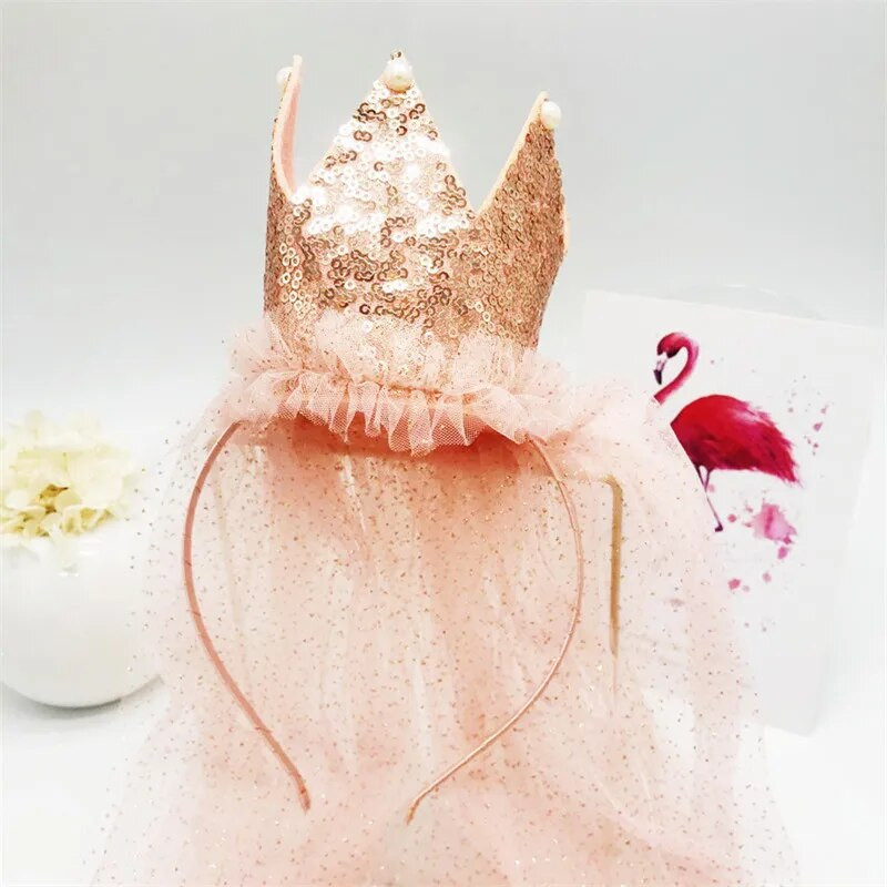 Mergaitės princesės karūnos kepurė galvos apdangalas su nėriniais siūlais Vaikams plaukų aksesuarai Gimtadienio vakarėlio galvos apdangalas dukros dovanos