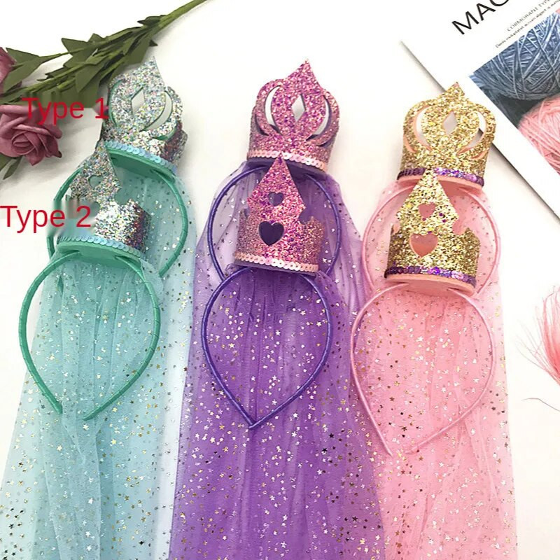 Mergaitės princesės karūnos kepurė galvos apdangalas su nėriniais siūlais Vaikams plaukų aksesuarai Gimtadienio vakarėlio galvos apdangalas dukros dovanos