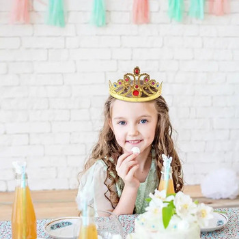 Корона за рожден ден Златни кралски корони Скъпоценни камъни Изящни шарки Костюми Реквизит за рожден ден Бебешки душ Аксесоари за детско парти