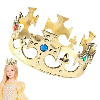 Корона за рожден ден Златни кралски корони Скъпоценни камъни Изящни шарки Костюми Реквизит за рожден ден Бебешки душ Аксесоари за детско парти