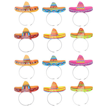 12 τμχ Μεξικάνικο καπέλο κεφαλής Μεξικό με φαρδύ γείσο Χαρτί κορδέλες κεφαλής από άχυρο Διακόσμηση με κούμπωμα μαλλιών