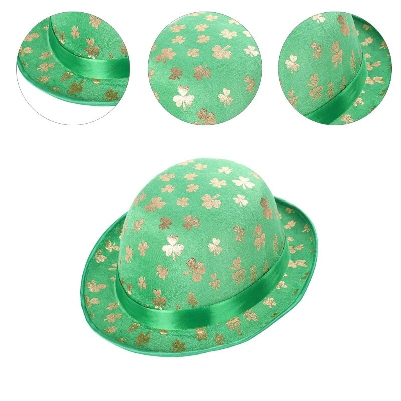 Patrick Day Green Fedora skrybėlė Blizganti Shamrock Skrybėlė Airijos nacionalinės dienos šventės vakarėlis Skrybėlių rekvizitai Kepurės karnavalo aksesuaras