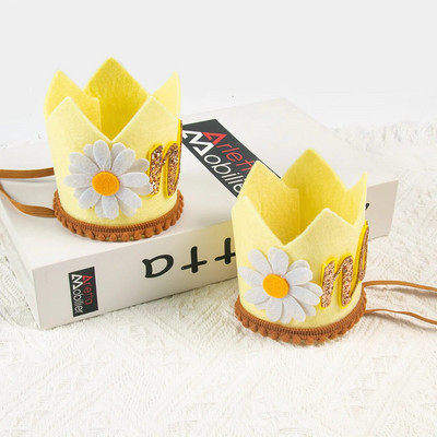 Daisy Baby 1st Birthday Felt Crown Groovy One Year Birthday Hat Hippie Διακόσμηση για τα πρώτα γενέθλια Κορίτσι Baby Shower 1ο γενέθλια