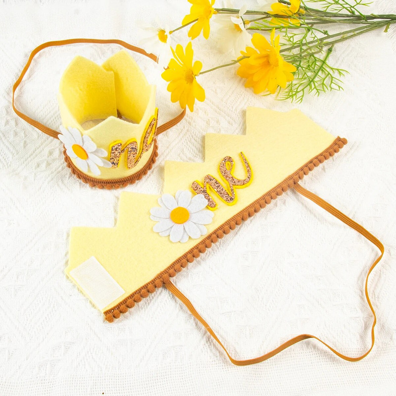 Plstená korunka Daisy Baby na 1. narodeniny, groovy, klobúčik s hippie prvú narodeninovú dekoráciu pre dievčatko, 1. narodeniny bábätka