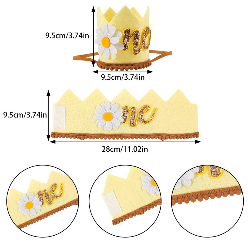 Plstená korunka Daisy Baby na 1. narodeniny, groovy, klobúčik s hippie prvú narodeninovú dekoráciu pre dievčatko, 1. narodeniny bábätka