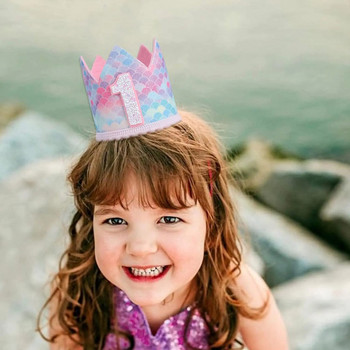 Στέφανο καπέλο για πάρτι γενεθλίων ενός έτους Καπέλο κορώνα γενεθλίων Πριγκίπισσα για μωρό Πρώτα γενέθλια Κορίτσι Διακόσμηση πάρτι για ντους μωρού