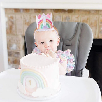 Στέφανο καπέλο για πάρτι γενεθλίων ενός έτους Καπέλο κορώνα γενεθλίων Πριγκίπισσα για μωρό Πρώτα γενέθλια Κορίτσι Διακόσμηση πάρτι για ντους μωρού