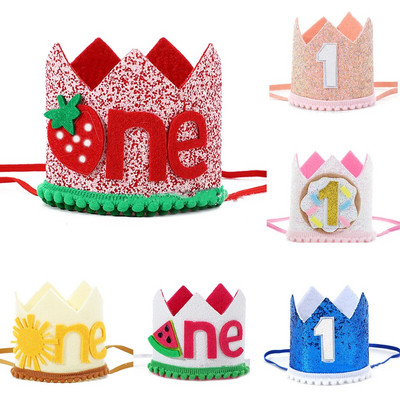 Една година Шапка за рожден ден Корона 1-ви рожден ден Корона Шапки Принцеса за бебе Първи рожден ден Момиче Baby Shower Парти Декорация