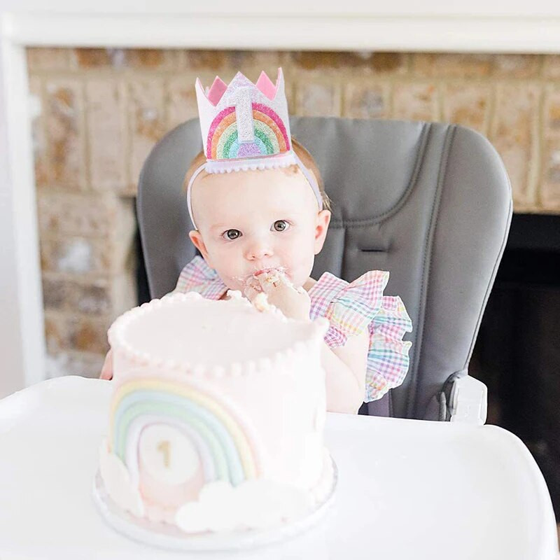 Pălărie pentru petrecerea unui an de naștere Coroana 1-a aniversare Coroană Pălării Prințesă pentru bebeluș Prima zi de naștere Fetă Decorare petrecere pentru Baby Shower