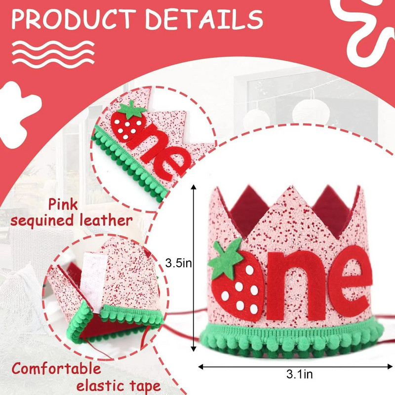Pălărie pentru petrecerea unui an de naștere Coroana 1-a aniversare Coroană Pălării Prințesă pentru bebeluș Prima zi de naștere Fetă Decorare petrecere pentru Baby Shower