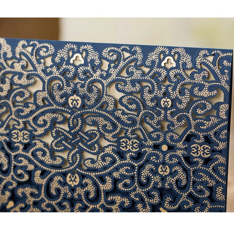 1kom uzorka plave laserski izrezane luksuzne pozivnice za vjenčanje, elegantne čipke s kuvertama, ukrasi za rođendansko vjenčanje