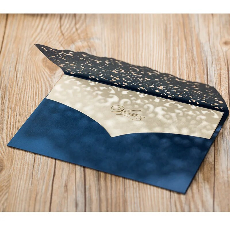 1kom uzorka plave laserski izrezane luksuzne pozivnice za vjenčanje, elegantne čipke s kuvertama, ukrasi za rođendansko vjenčanje