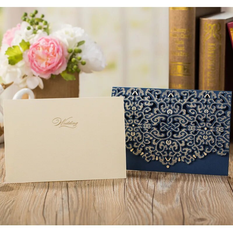 1kom uzorka plave laserski izrezane luksuzne pozivnice za vjenčanje, elegantne čipke s kuvertama, ukrasi za rođendansko vjenčanje