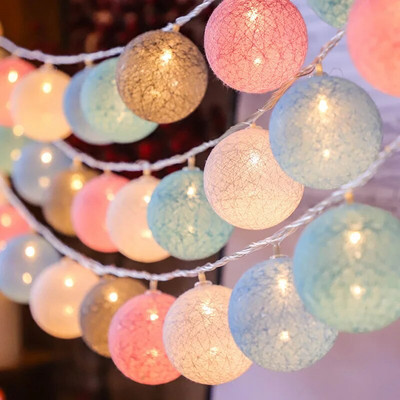 LED светлини Памучна топка фея Стрингова светлина Коледна празнична декорация Спалня Малка цветна струнна светлина Мигащи светлини