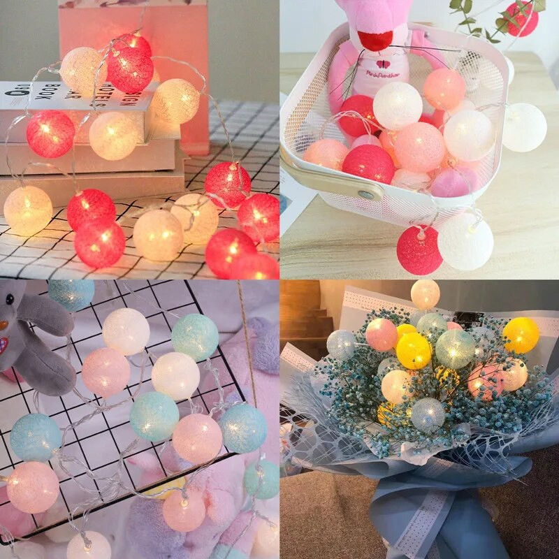 LED svjetla Pamuk Ball Fairy String Light Božićni blagdanski ukrasi Ins Decoration Bedroom Mala žica u boji Trepćuća svjetla