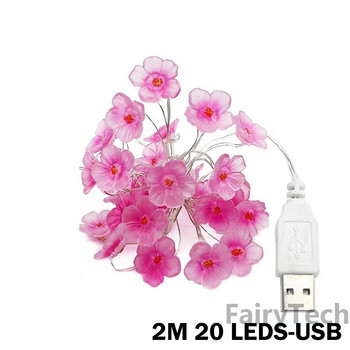 Cherry Blossom Flower Garland Lamp Battery/USB LED String Fairy Lights Crystal Flowers Indoor Wedding Christmas Decorations