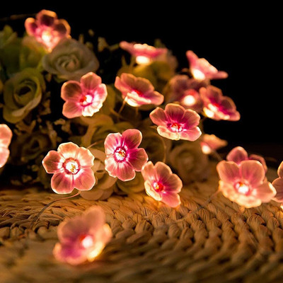 Cseresznyevirág virágfüzér lámpa elem/USB-vel működő LED-füzér tündérfények kristályvirágok beltéri esküvői karácsonyi dekorok